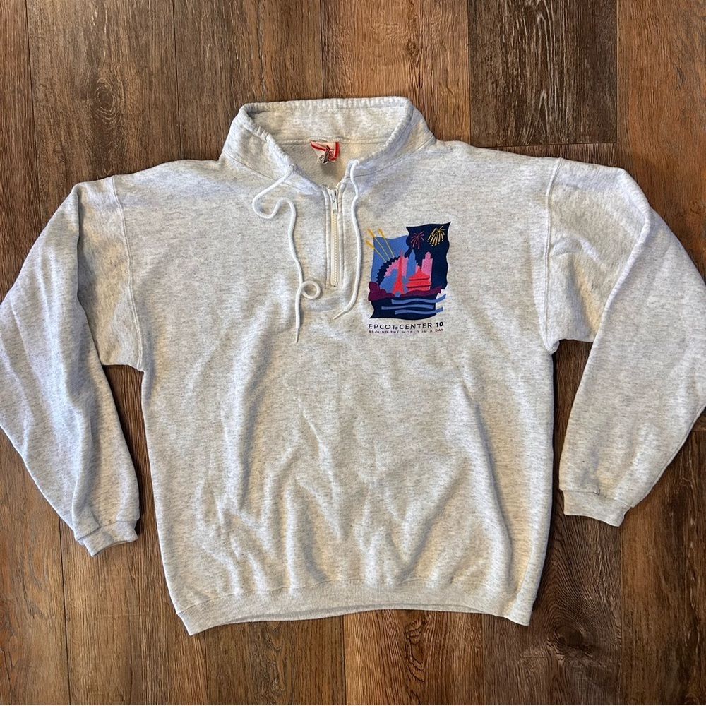 Vintage Epcot Center 90’s Disney Designs Quarter Zip Sweatshirt Light Grey